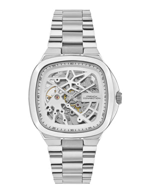 French Connection See Through Silver Square Dial With Stainless Steel Strap Automatic Watch - For Mens FCA16SM