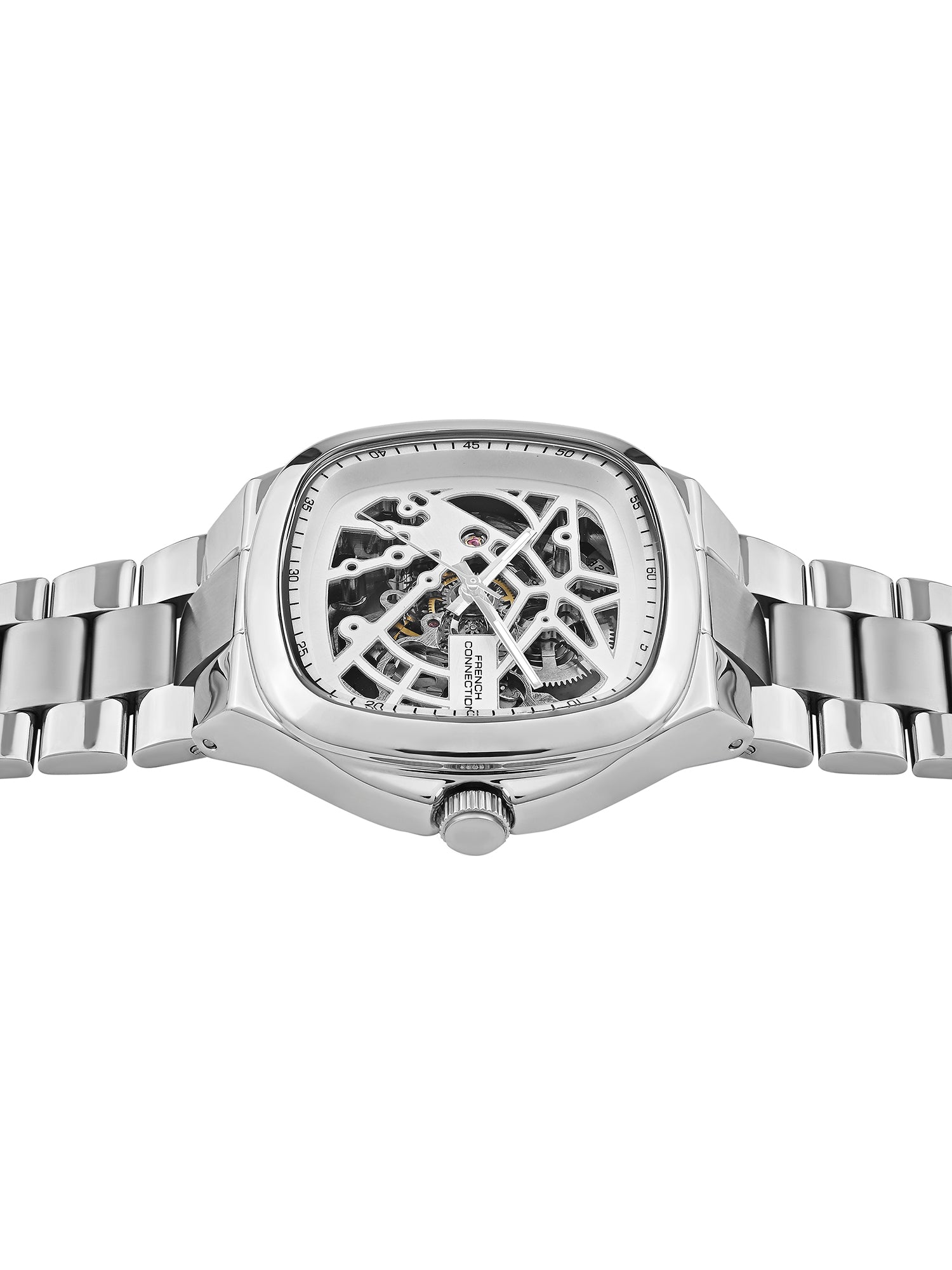 French Connection See Through Silver Square Dial With Stainless Steel Strap Automatic Watch - For Mens FCA16SM