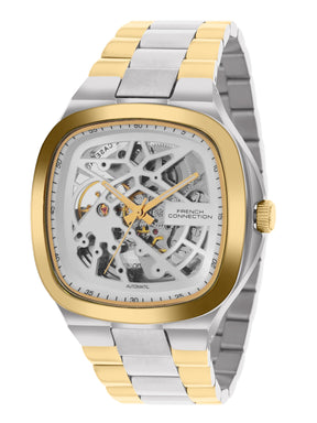 French Connection See Through Silver Square Dial With Gold Two Tone Stainless Steel Strap Automatic Watch - For Mens FCA16TM