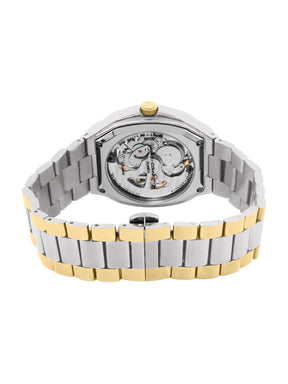 French Connection See Through Silver Square Dial With Gold Two Tone Stainless Steel Strap Automatic Watch - For Mens FCA16TM