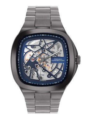 French Connection See Through Blue Square Dial With Stainless Steel Strap Automatic Watch - For Mens FCA16UGNM