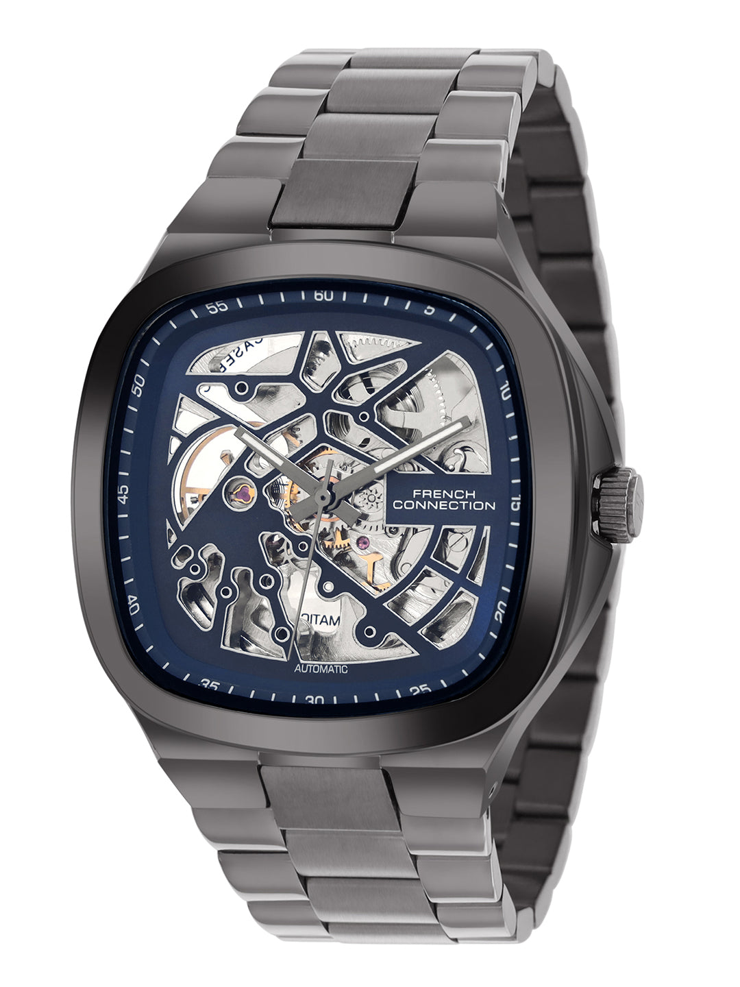 French Connection See Through Blue Square Dial With Stainless Steel Strap Automatic Watch - For Mens FCA16UGNM