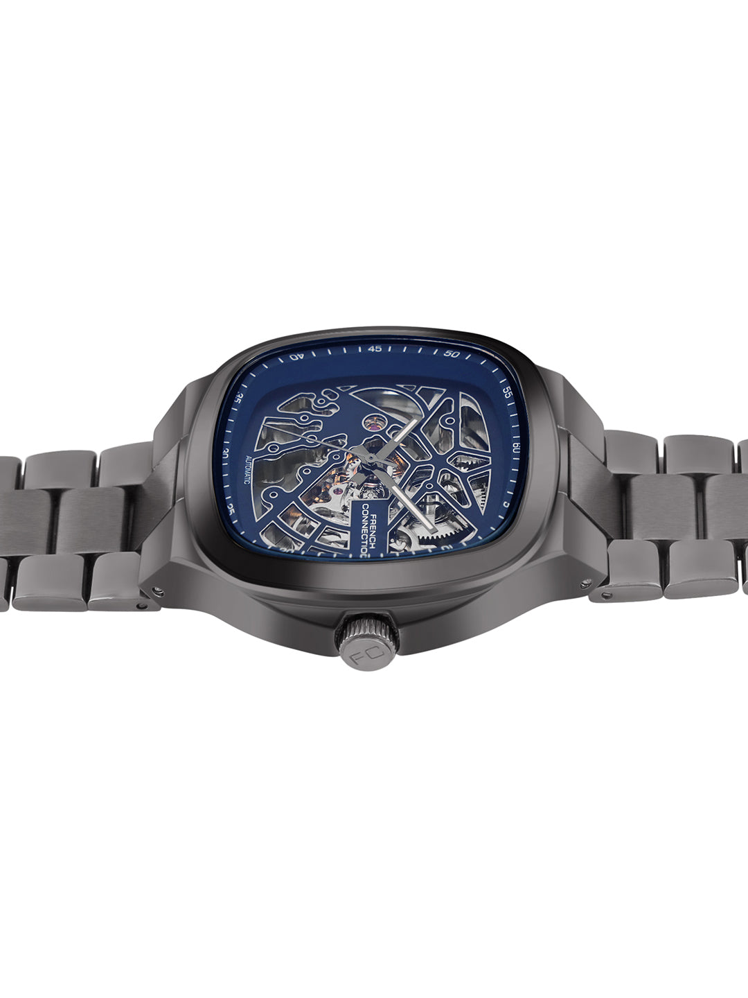 French Connection See Through Blue Square Dial With Stainless Steel Strap Automatic Watch - For Mens FCA16UGNM