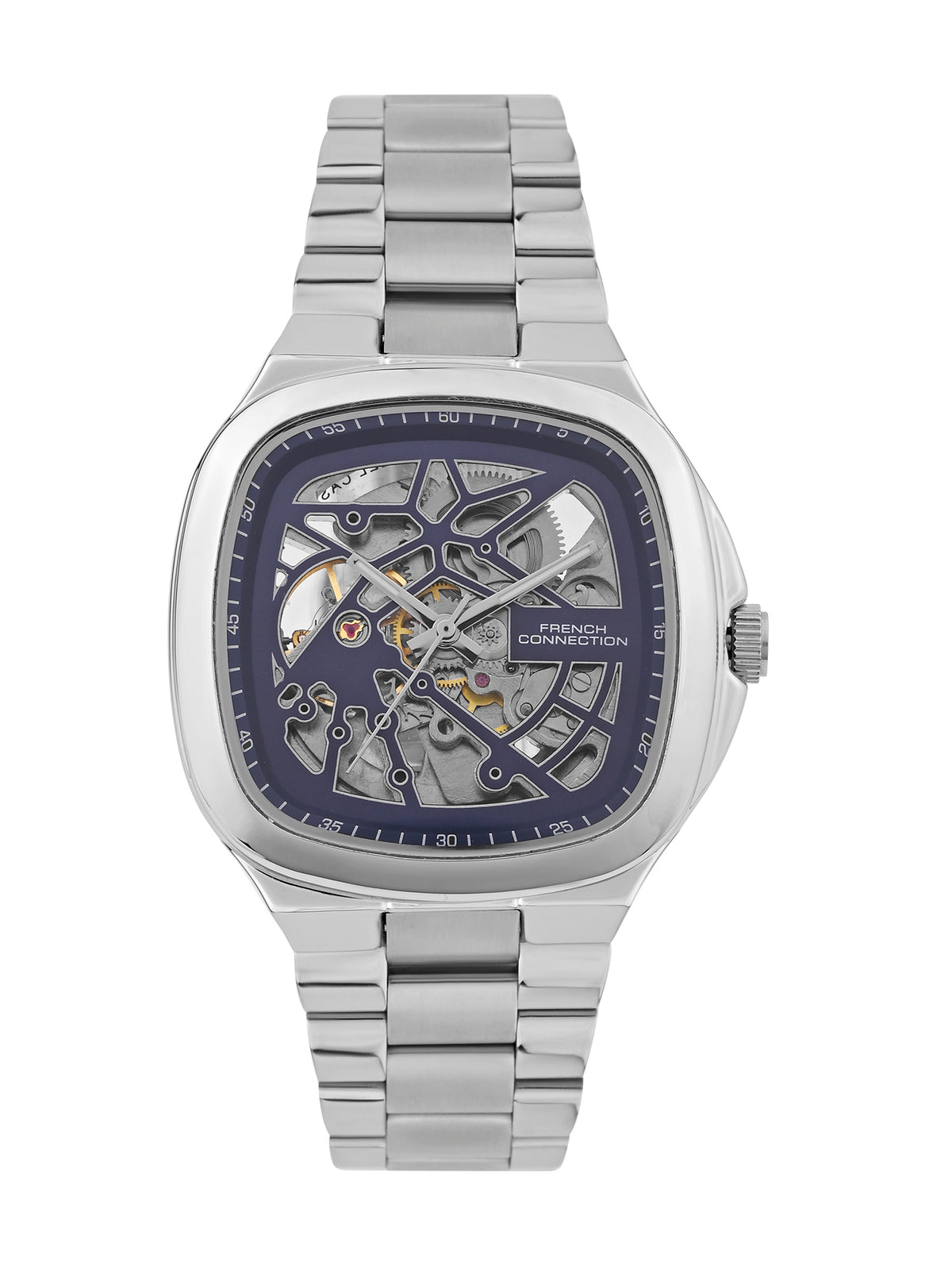 French Connection See Through Blue Square Dial With Stainless Steel Strap Automatic Watch - For Mens FCA16USM