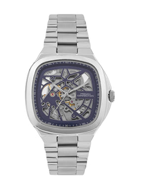 French Connection See Through Blue Square Dial With Stainless Steel Strap Automatic Watch - For Mens FCA16USM