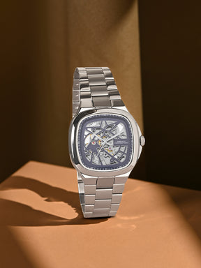 French Connection See Through Blue Square Dial With Stainless Steel Strap Automatic Watch - For Mens FCA16USM