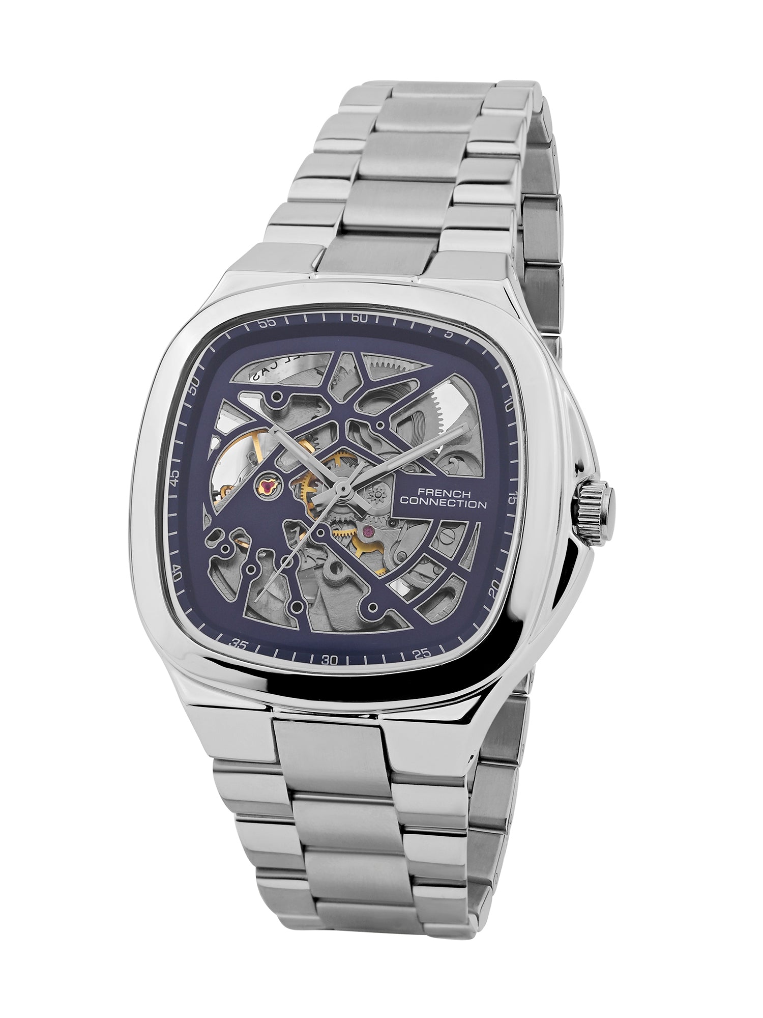 French Connection See Through Blue Square Dial With Stainless Steel Strap Automatic Watch - For Mens FCA16USM