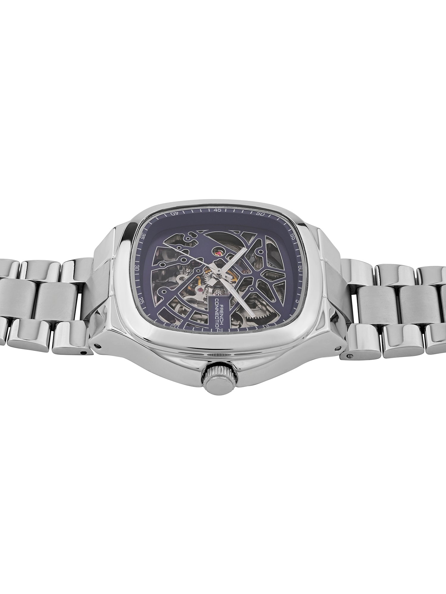 French Connection See Through Blue Square Dial With Stainless Steel Strap Automatic Watch - For Mens FCA16USM