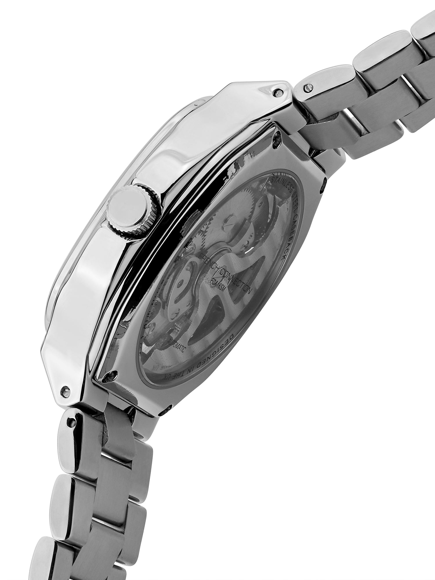 French Connection See Through Blue Square Dial With Stainless Steel Strap Automatic Watch - For Mens FCA16USM