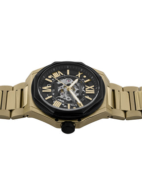 French Connection See Through Black Round Dial With Gold Stainless Steel Strap Automatic Watch - For Mens FCA17GM