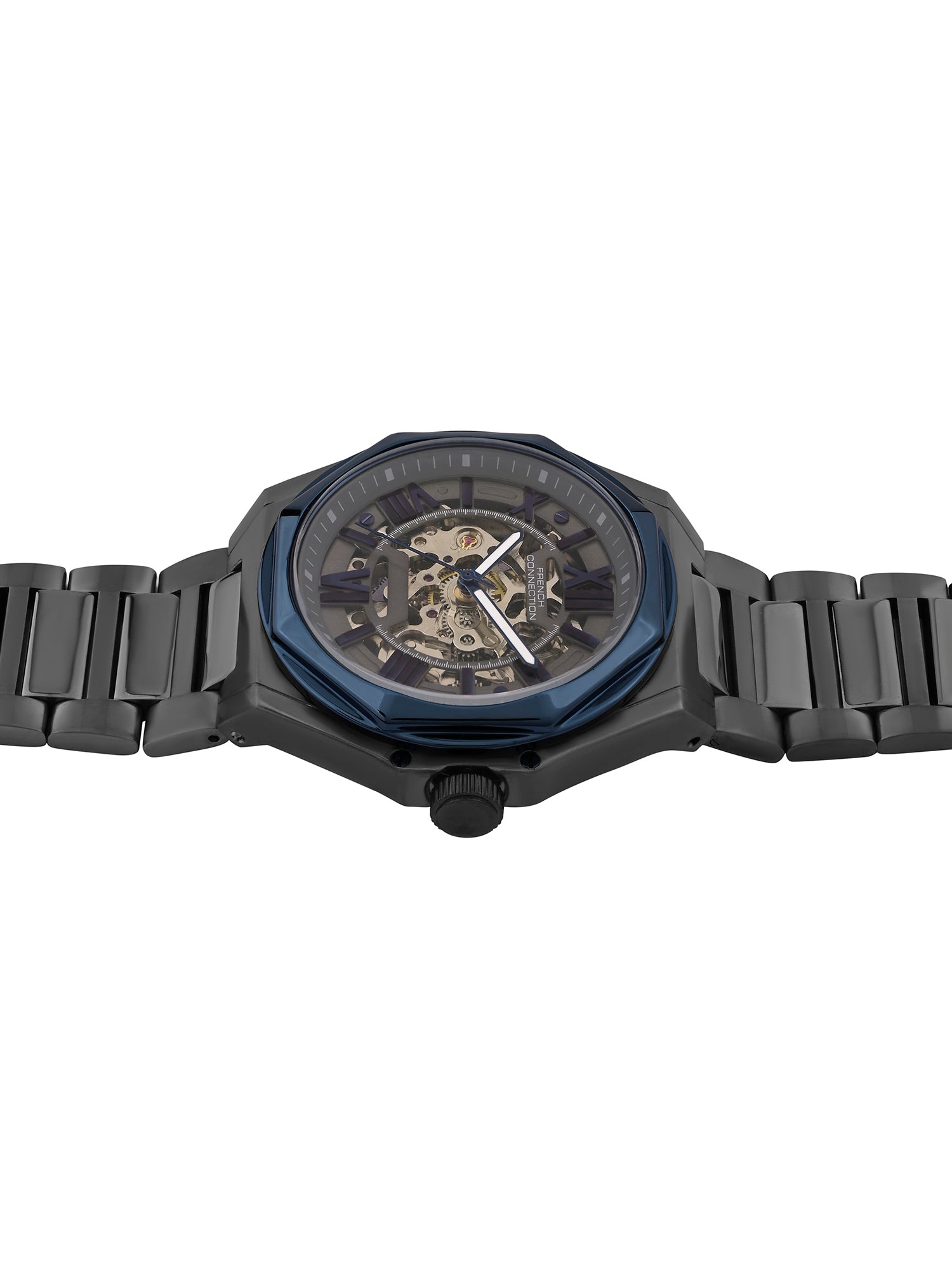 French Connection See Through Grey Round Dial With Gun Stainless Steel Strap Automatic Watch - For Mens FCA17GNM