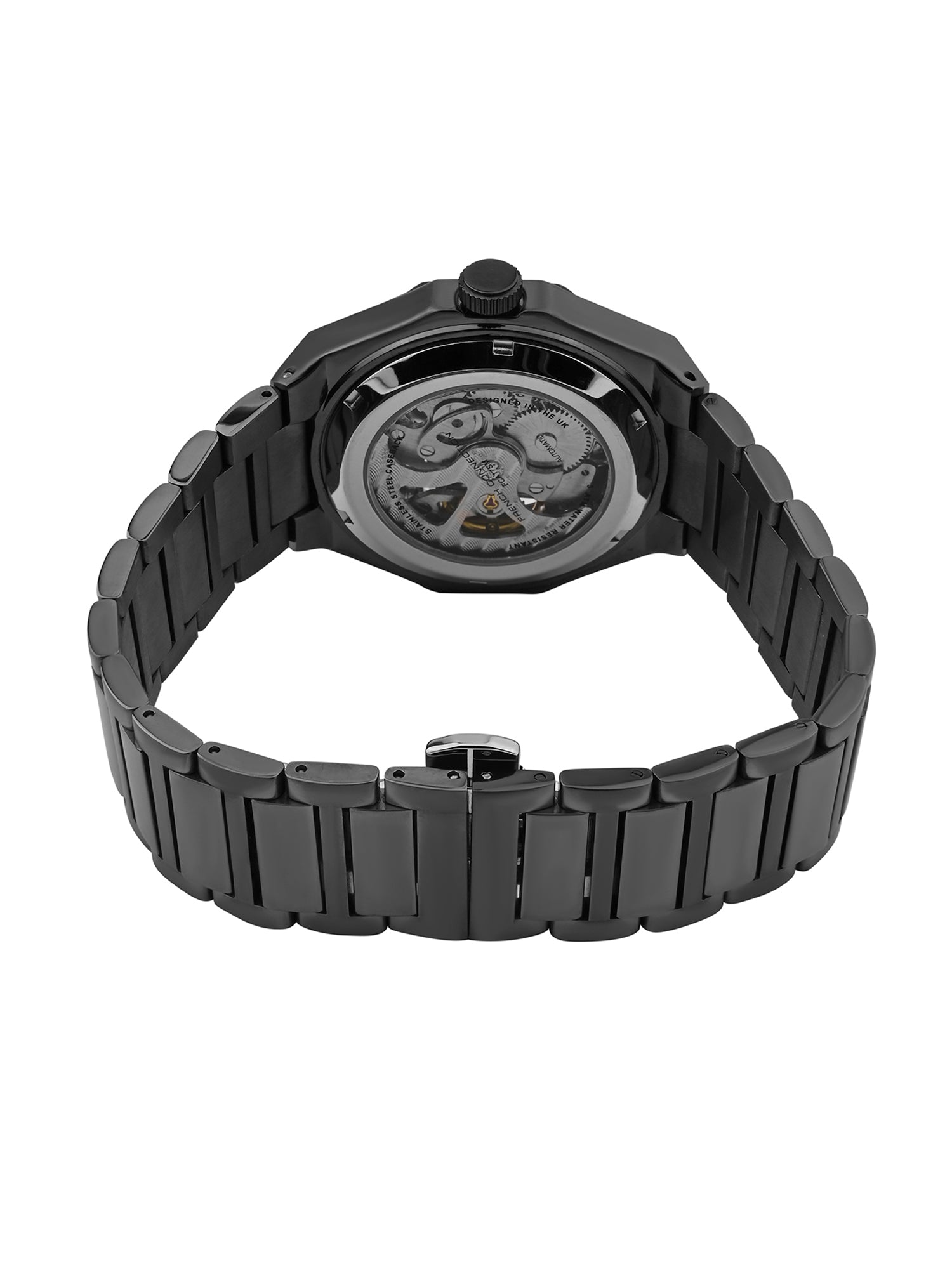 French Connection See Through Grey Round Dial With Gun Stainless Steel Strap Automatic Watch - For Mens FCA17GNM