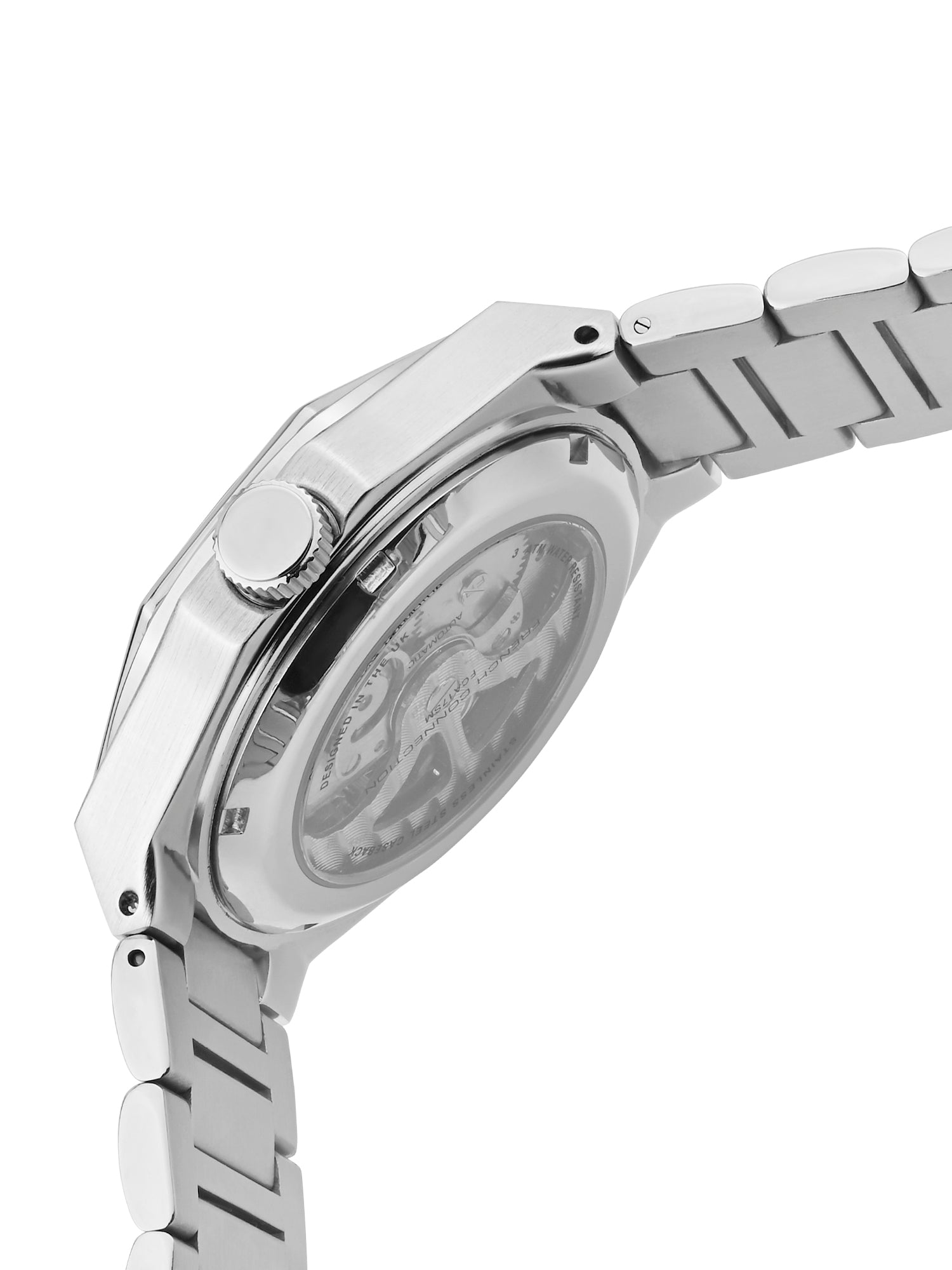 French Connection See Through Black Round Dial With Stainless Steel Strap Automatic Watch - For Mens FCA17SM