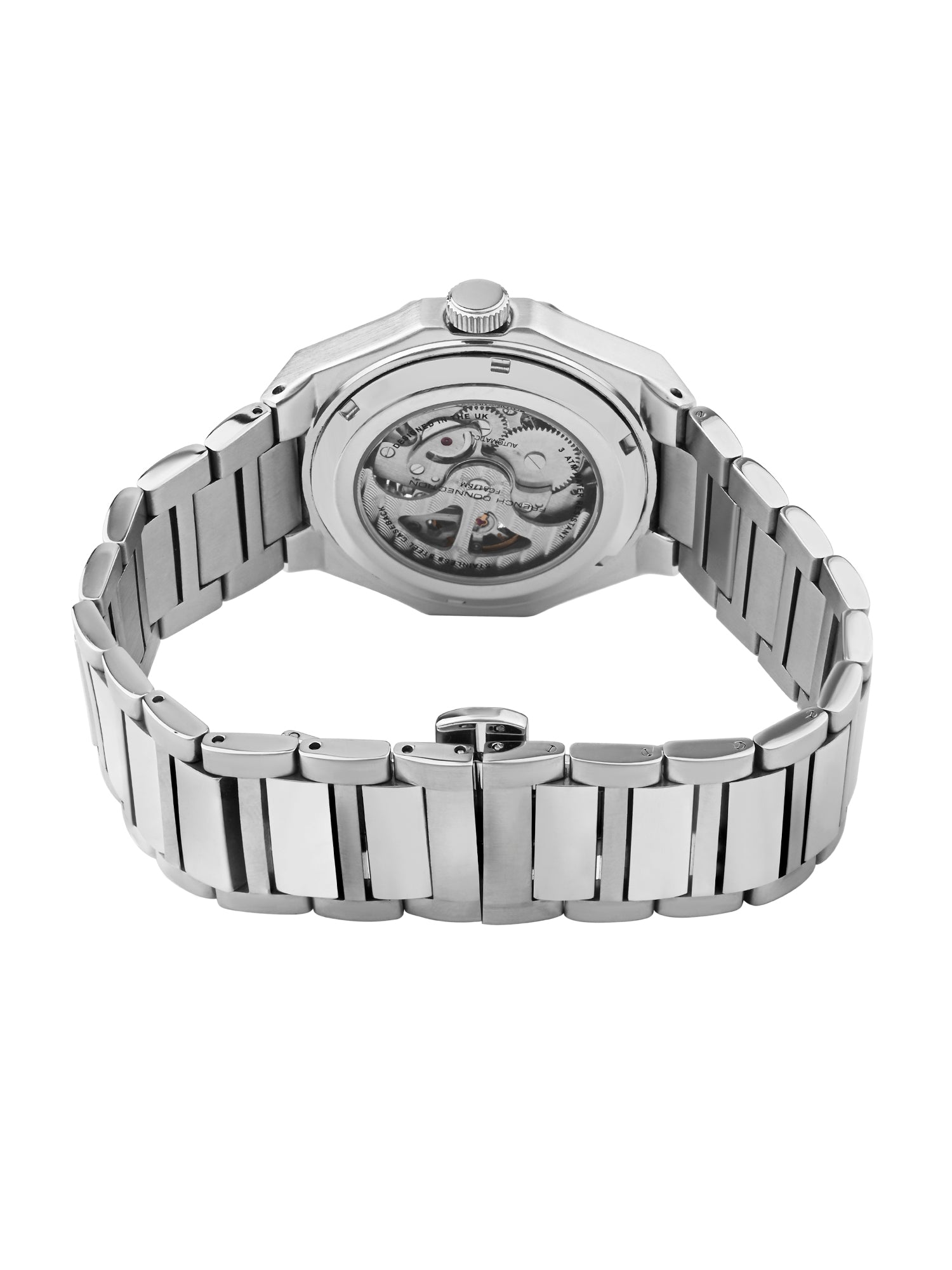 French Connection See Through Black Round Dial With Stainless Steel Strap Automatic Watch - For Mens FCA17SM