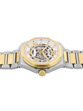 French Connection See Through Silver Round Dial With Gold Two Tone Stainless Steel  Strap Automatic Watch - For Mens FCA17TM