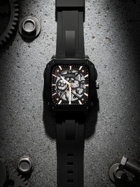 French Connection See Through Black Square Dial With Black Silicone Strap Automatic Watch - For Mens FCA18BBL