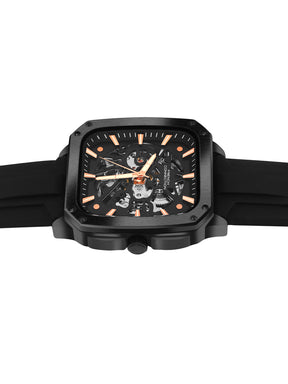 French Connection See Through Black Square Dial With Black Silicone Strap Automatic Watch - For Mens FCA18BBL