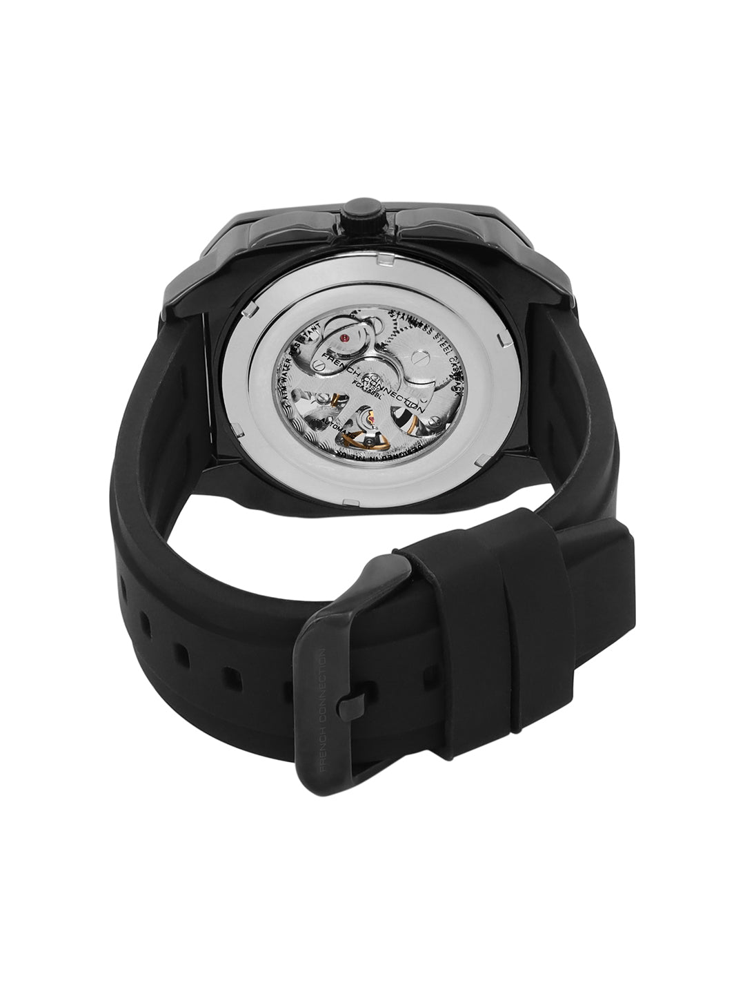 French Connection See Through Black Square Dial With Black Silicone Strap Automatic Watch - For Mens FCA18BBL