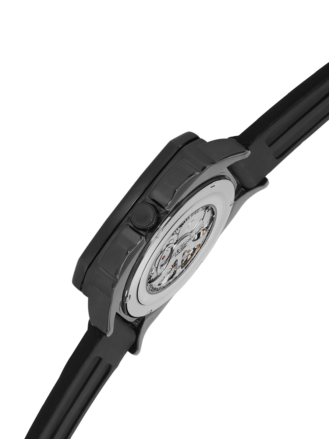 French Connection See Through Black Square Dial With Black Silicone Strap Automatic Watch - For Mens FCA18BBL