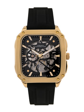 French Connection See Through Black Square Dial With Black Silicone Strap Automatic Watch - For Mens FCA18BL