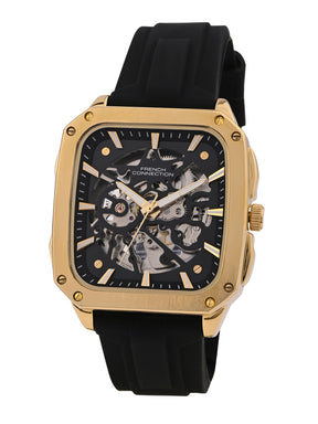 French Connection See Through Black Square Dial With Black Silicone Strap Automatic Watch - For Mens FCA18BL