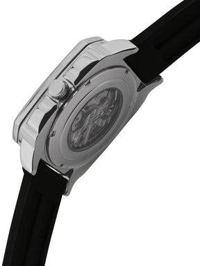 French Connection See Through Silver Square Dial With Black Silicone Strap Automatic Watch - For Mens FCA18SBL