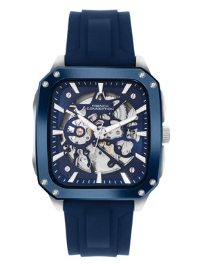 French Connection See Through Blue Square Dial With Blue Silicone Strap Automatic Watch - For Mens FCA18SUL