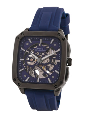 French Connection See Through Blue Square Dial With Blue Silicone Strap Automatic Watch - For Mens FCA18UL
