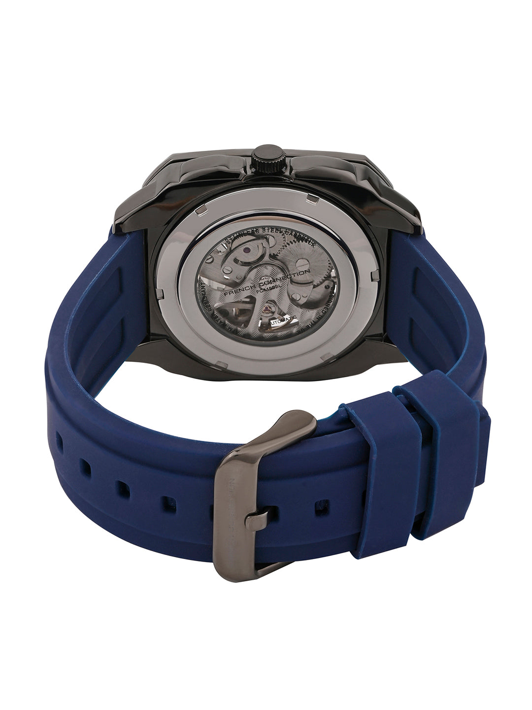 French Connection See Through Blue Square Dial With Blue Silicone Strap Automatic Watch - For Mens FCA18UL