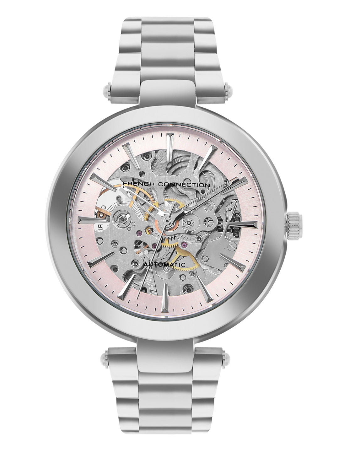 French Connection FCA21SM Modern Silver White Skeleton Dial Silver Stainless Steel Strap Women's Automatic Watch