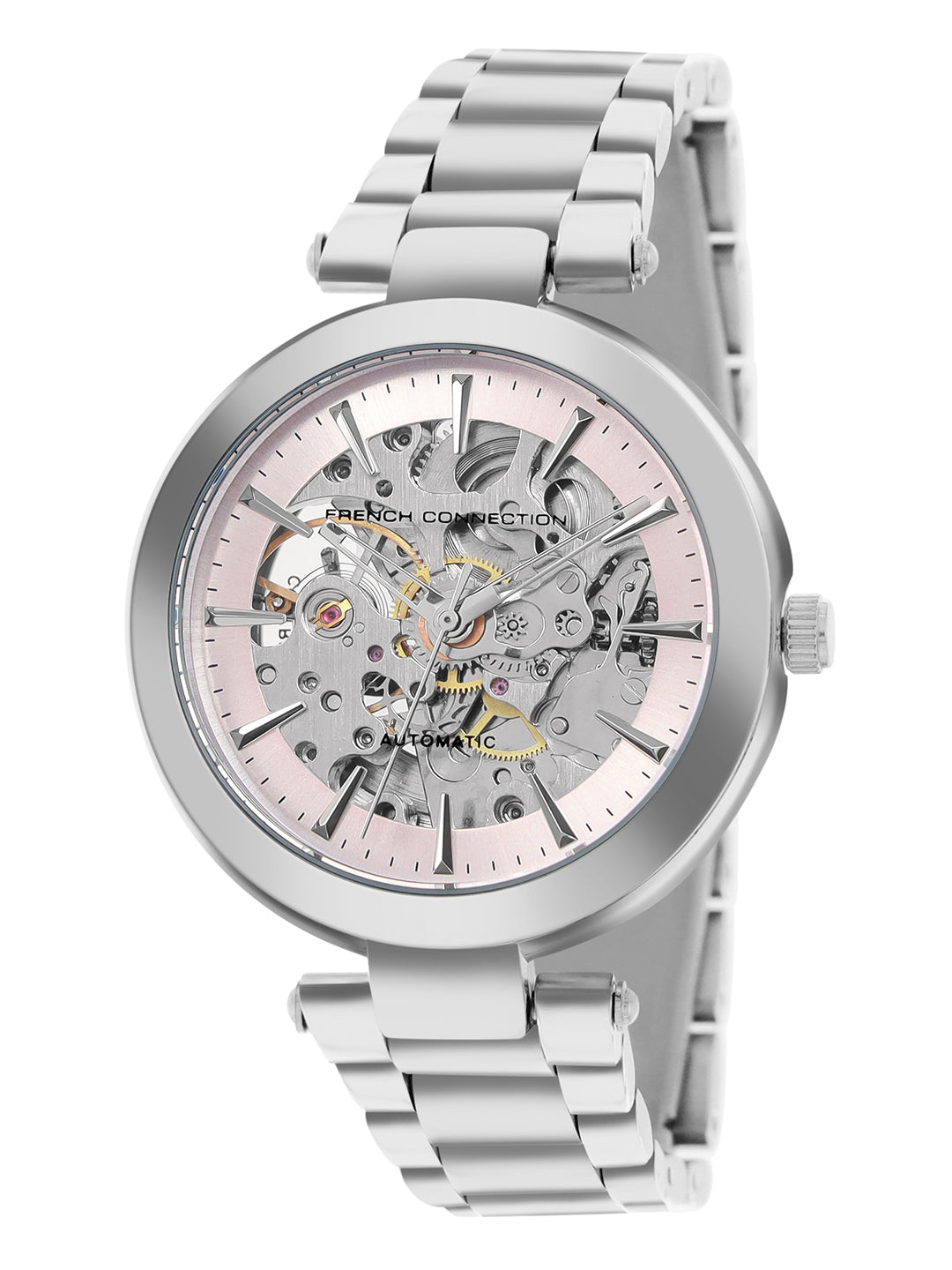 French Connection FCA21SM Modern Silver White Skeleton Dial Silver Stainless Steel Strap Women's Automatic Watch