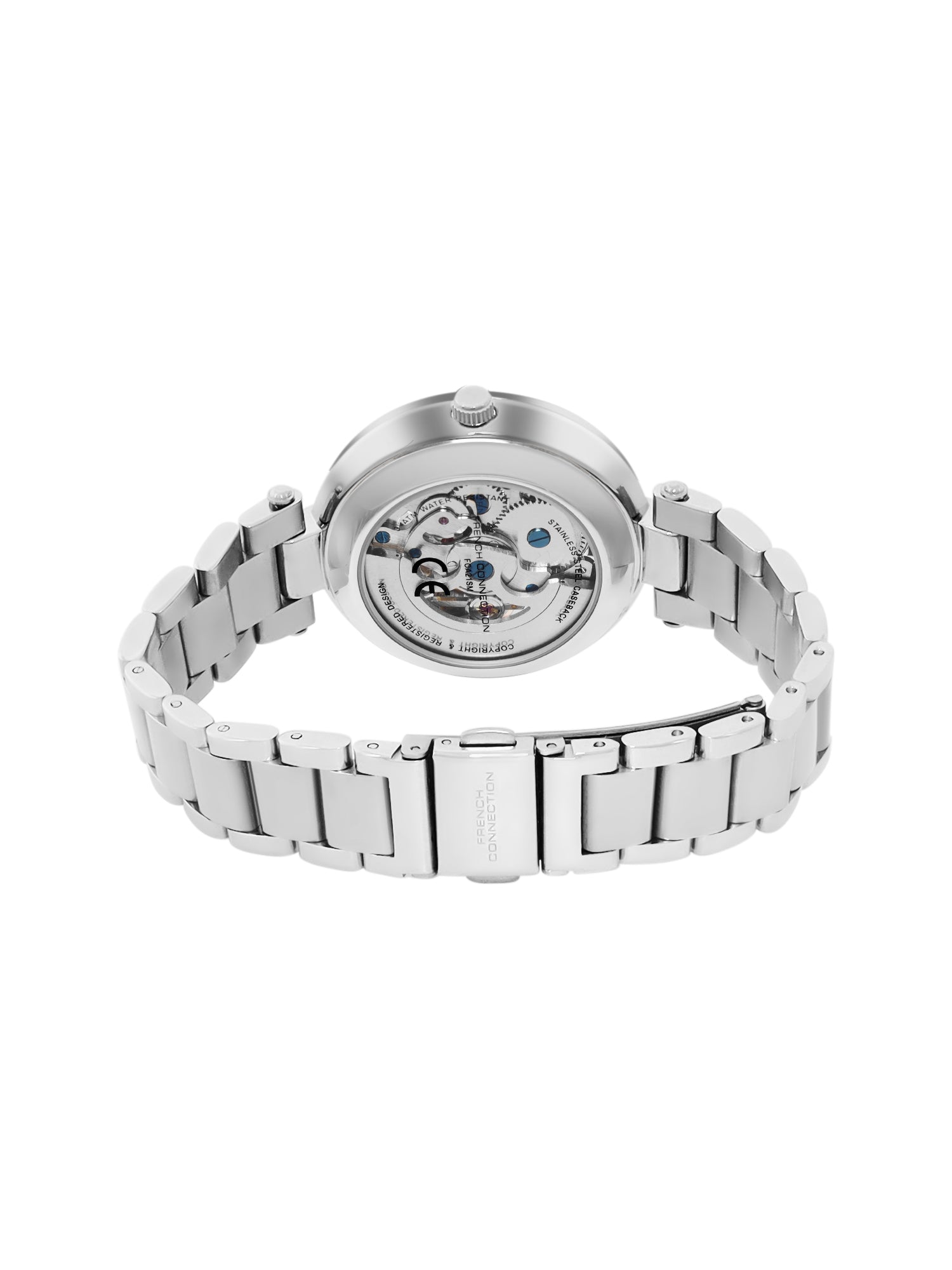 French Connection FCA21SM Modern Silver White Skeleton Dial Silver Stainless Steel Strap Women's Automatic Watch