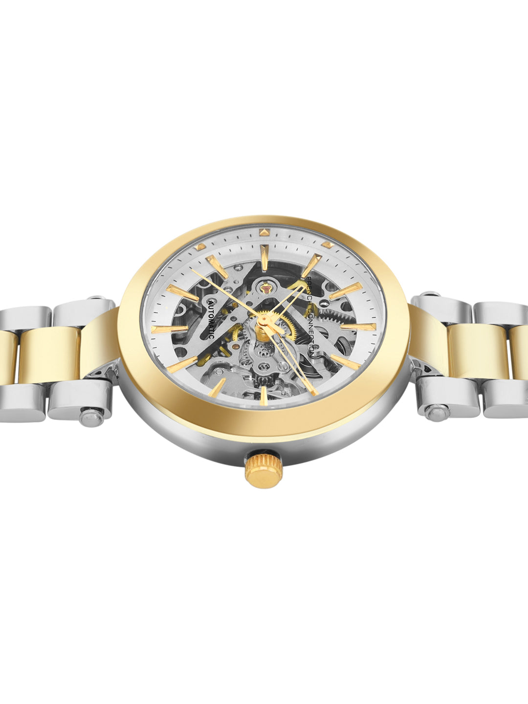 French Connection FCA21TM Modern Silver White Skeleton Dial Gold Two-Tone Stainless Steel Strap Women's Automatic Watch