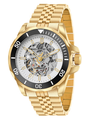 French Connection See Through Silver Round Dial With  Gold Stainless Steel Strap Automatic Watch - For Mens FCA22GM