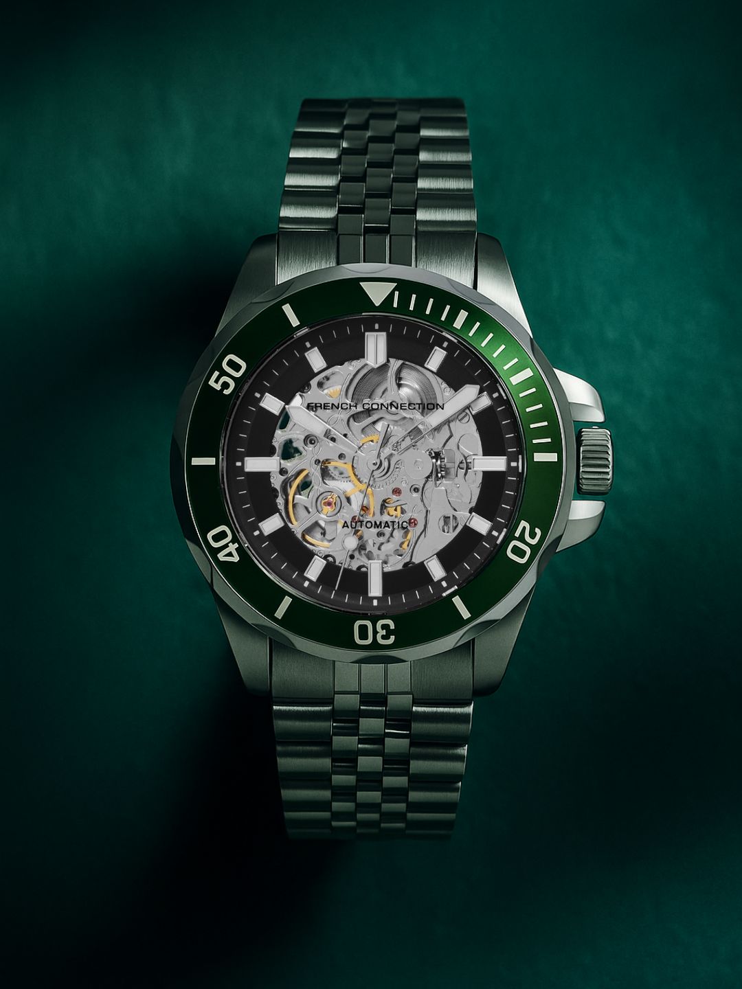 French Connection See Through Black Round Dial With Stainless Steel Strap Automatic Watch - For Mens FCA22NSM