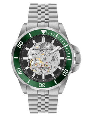 French Connection See Through Black Round Dial With Stainless Steel Strap Automatic Watch - For Mens FCA22NSM