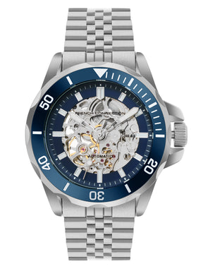 French Connection See Through Dark Blue Round Dial With Stainless Steel Strap Automatic Watch - For Mens FCA22USM