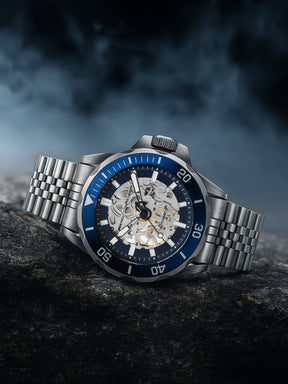 French Connection See Through Dark Blue Round Dial With Stainless Steel Strap Automatic Watch - For Mens FCA22USM