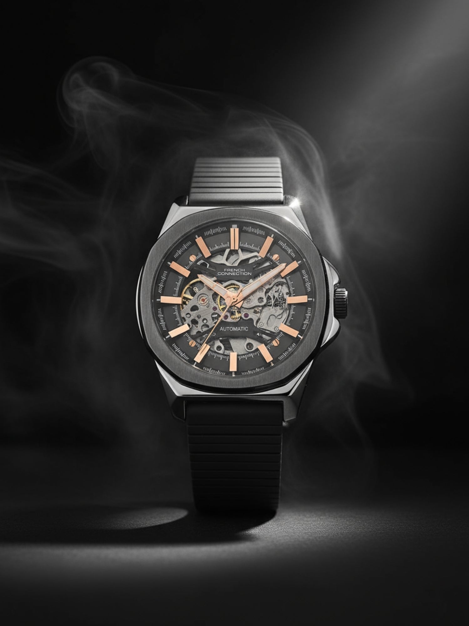 French Connection See Through Grey Round Dial With Grey Silicone Strap Automatic Watch - For Mens FCA23GNL