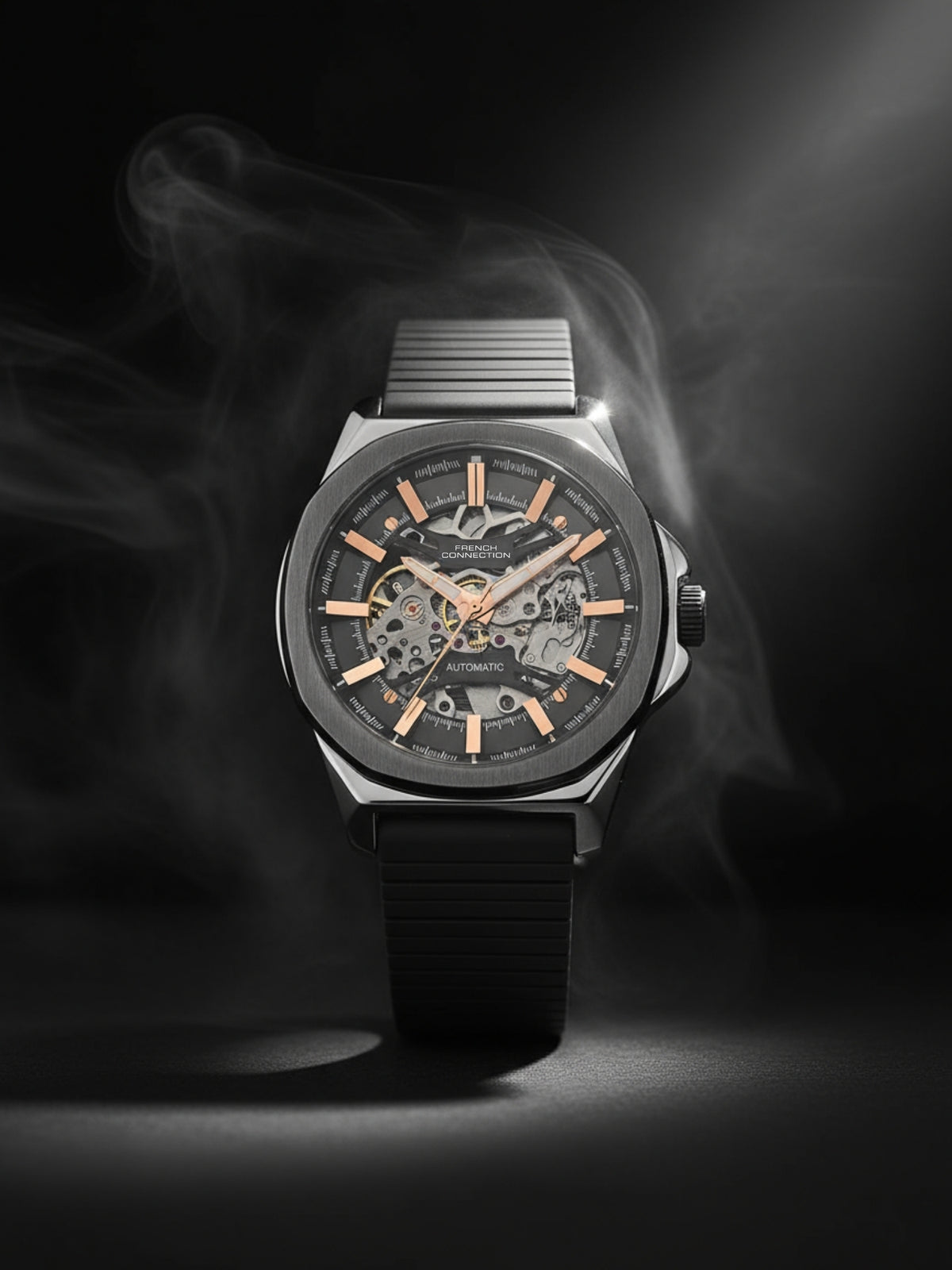 French Connection See Through Grey Round Dial With Grey Silicone Strap Automatic Watch - For Mens FCA23GNL