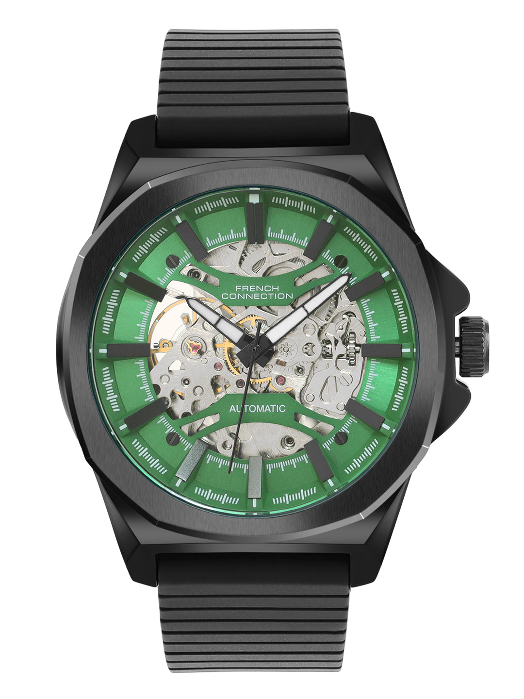 French Connection See Through Green Round Dial With Silicone Strap Automatic Watch - For Mens FCA23NBL