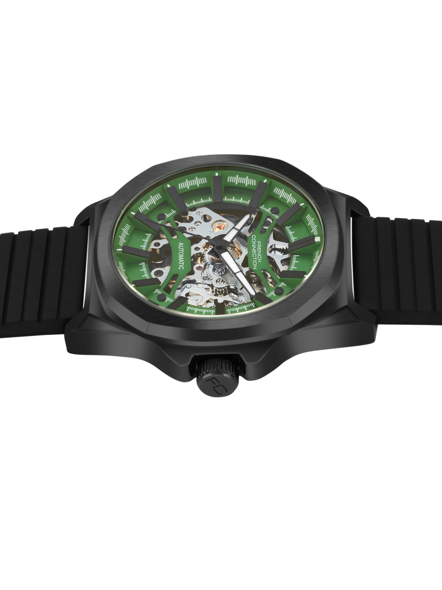 French Connection See Through Green Round Dial With Silicone Strap Automatic Watch - For Mens FCA23NBL