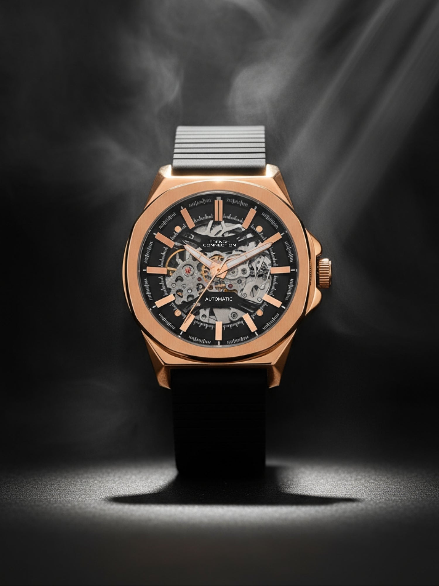 French Connection See Through Black Round Dial With Silicone Strap Automatic Watch - For Mens FCA23RBL