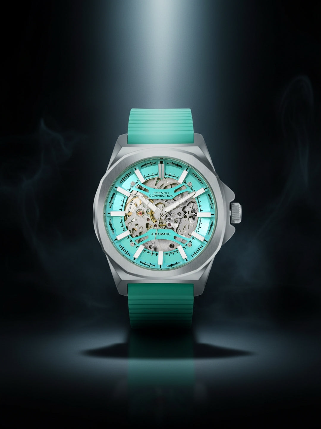 French Connection See Through Tiffany Blue Round Dial With Silicone Strap Automatic Watch - For Mens FCA23UL