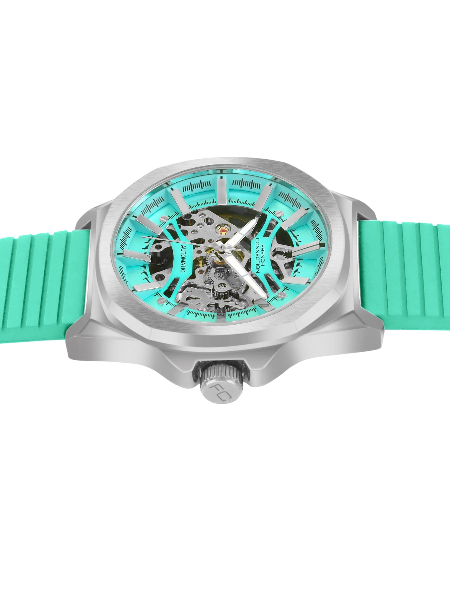 French Connection See Through Tiffany Blue Round Dial With Silicone Strap Automatic Watch - For Mens FCA23UL