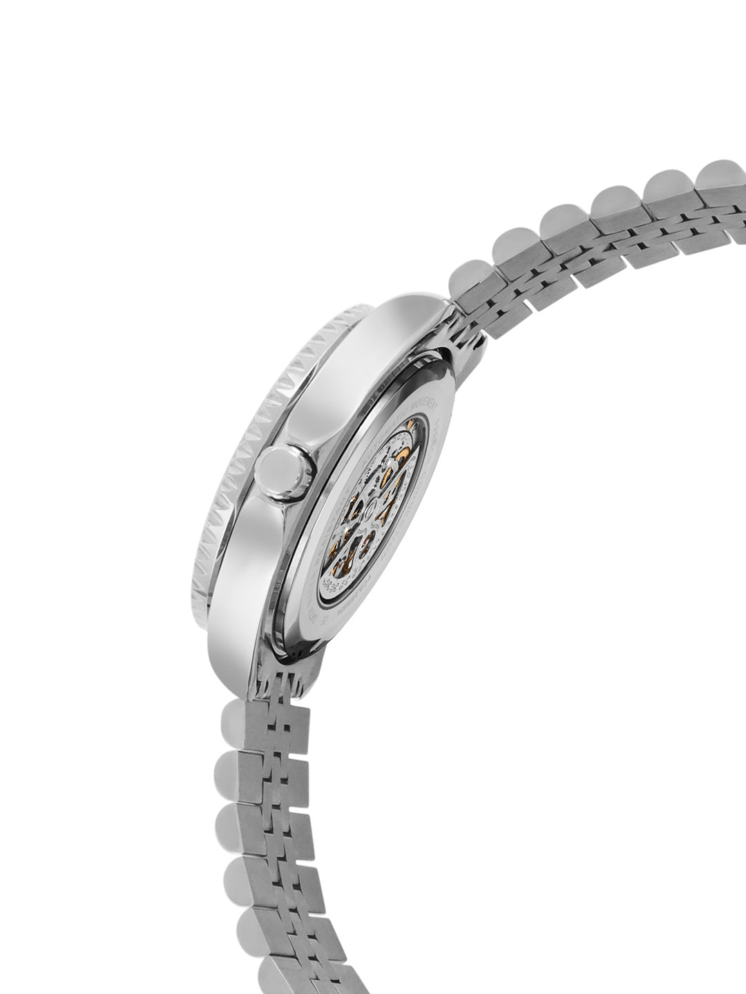 French Connection Aether Drive Men's Automatic Skeleton Watch with Black Sunray Dial, Silver Stainless Steel Bracelet & Exhibition Case Back – FCA26BSM