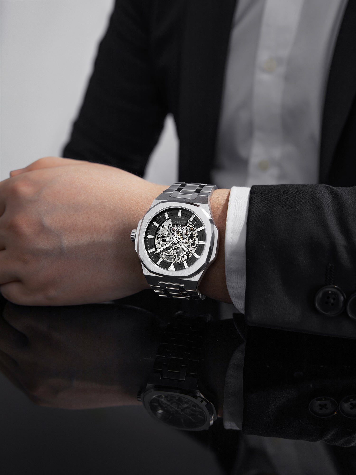 French Connection Autaros Skeleton Dial Stainless Steel Automatic Watch for Men - FCA31BSM