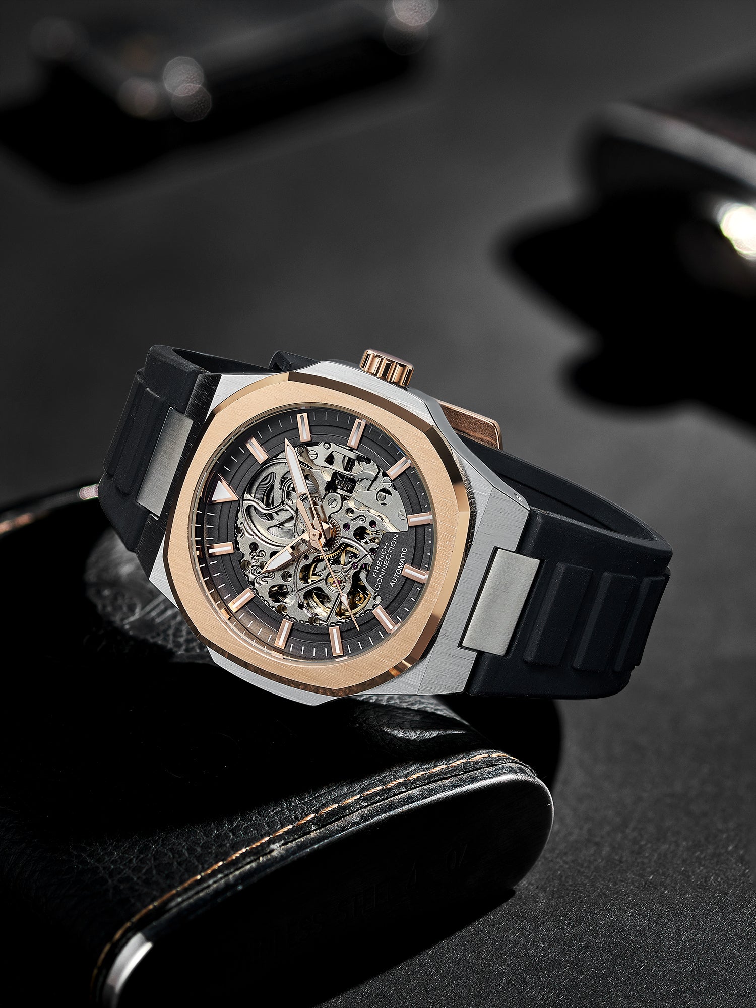 French Connection Autaros Skeleton Dial Silicone Automatic Watch for Men - FCA31RTB