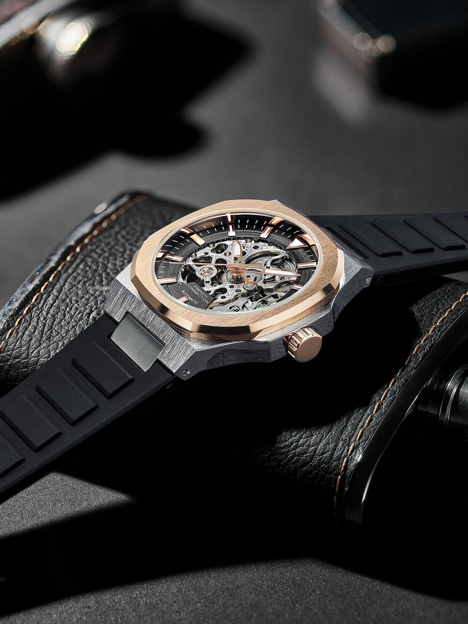 French Connection Autaros Skeleton Dial Silicone Automatic Watch for Men - FCA31RTB