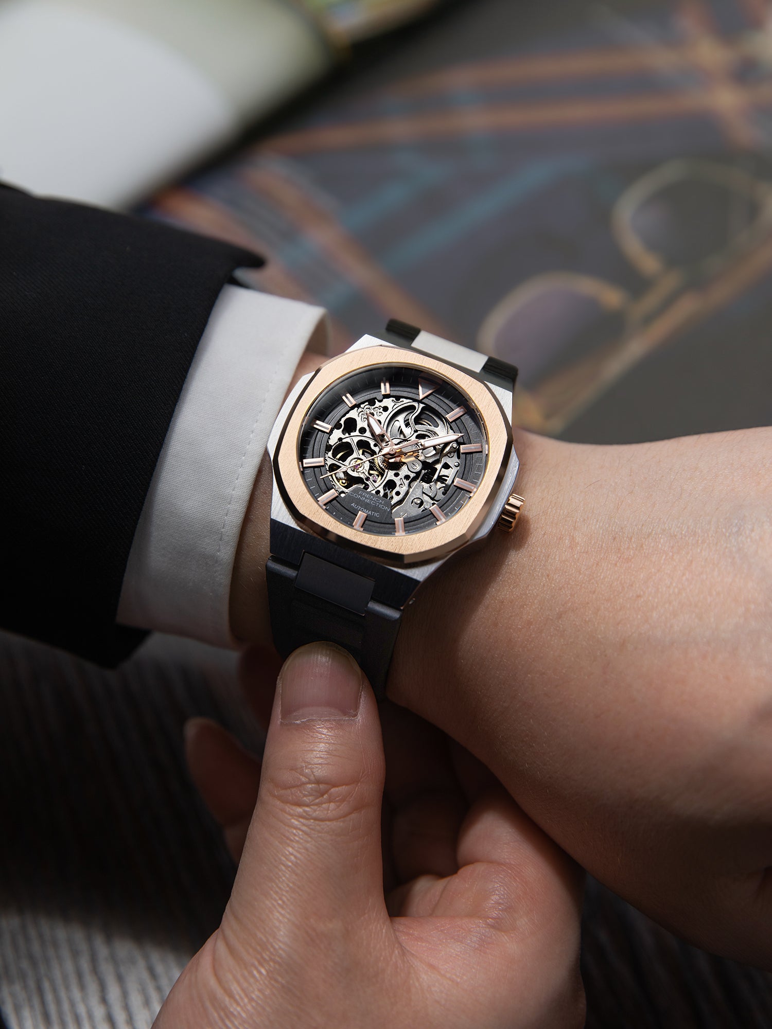 French Connection Autaros Skeleton Dial Silicone Automatic Watch for Men - FCA31RTB